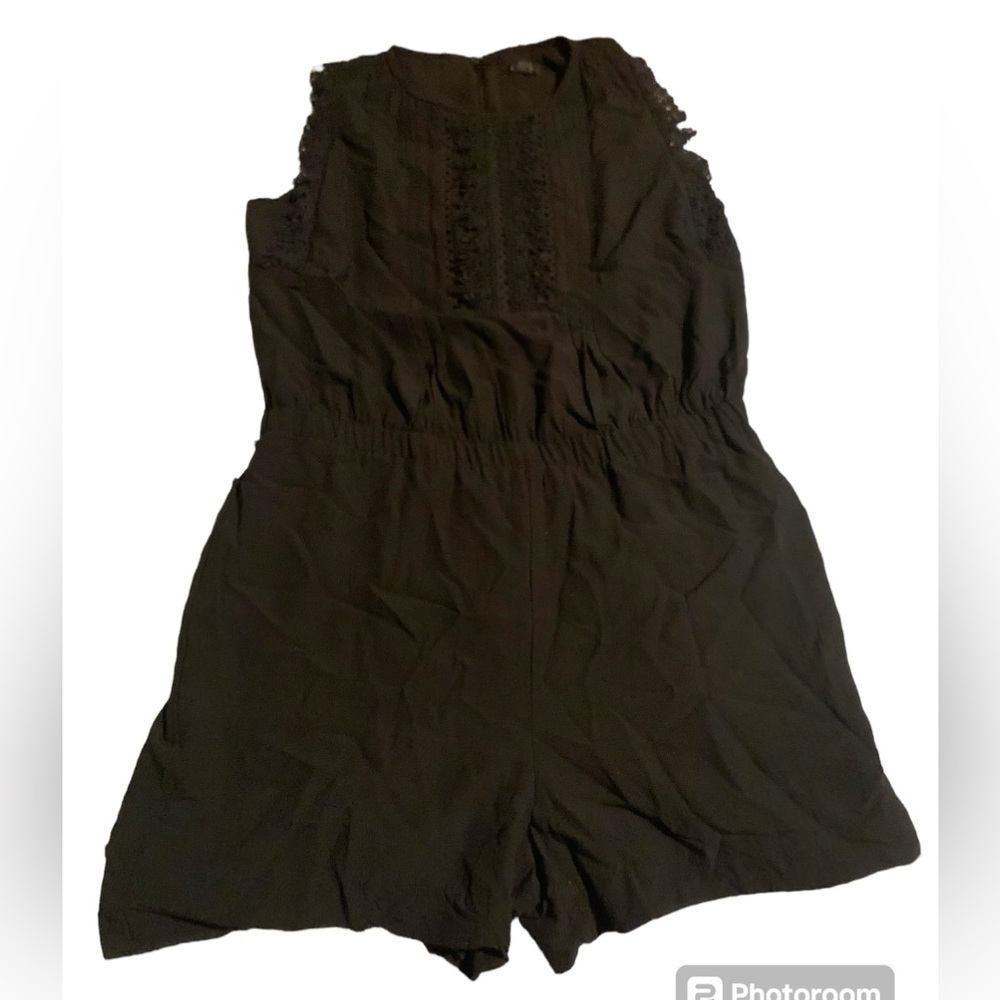 NWOT Loft small black lace adorned shorts romper with elastic waist.